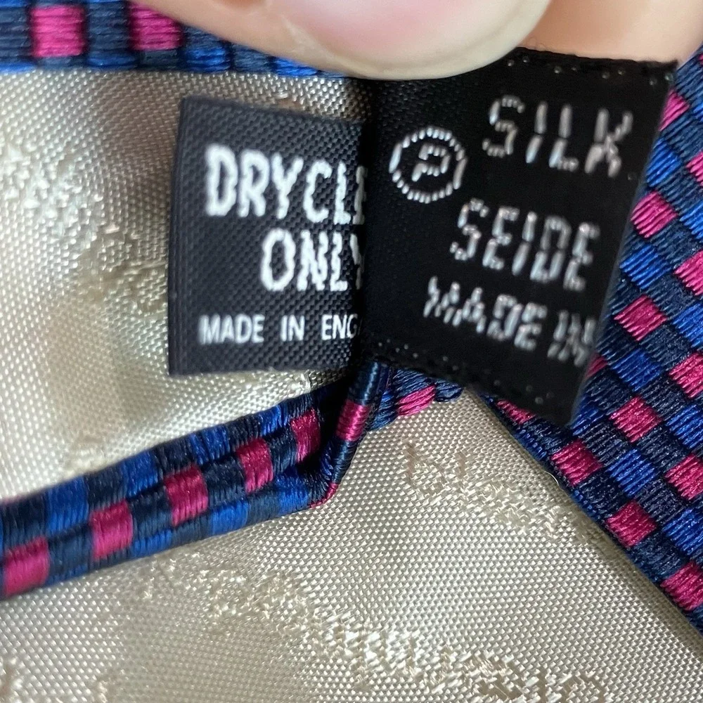 Bloomingdale's Soho Silk Tie Blue Pink Textured Micro Check Made England